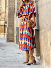 Women's Dresses Printed Mid-Sleeve A-Line Dress