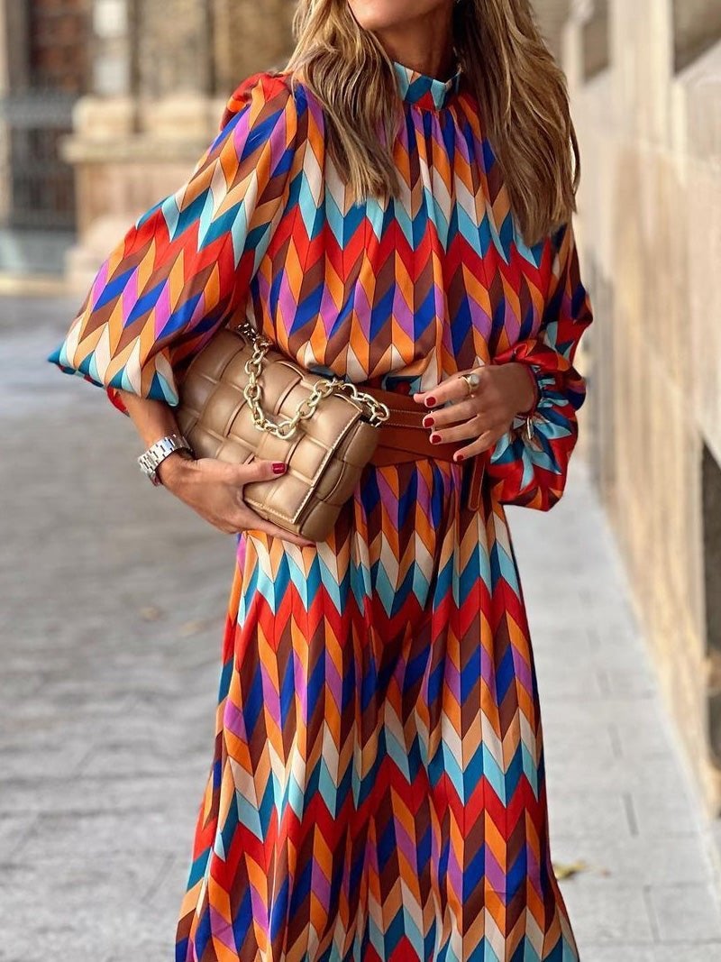 Women's Dresses Printed Mid-Sleeve A-Line Dress