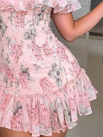Women's Dresses Printed One-Shoulder Chiffon Ruffle Dress