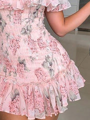 Women's Dresses Printed One-Shoulder Chiffon Ruffle Dress
