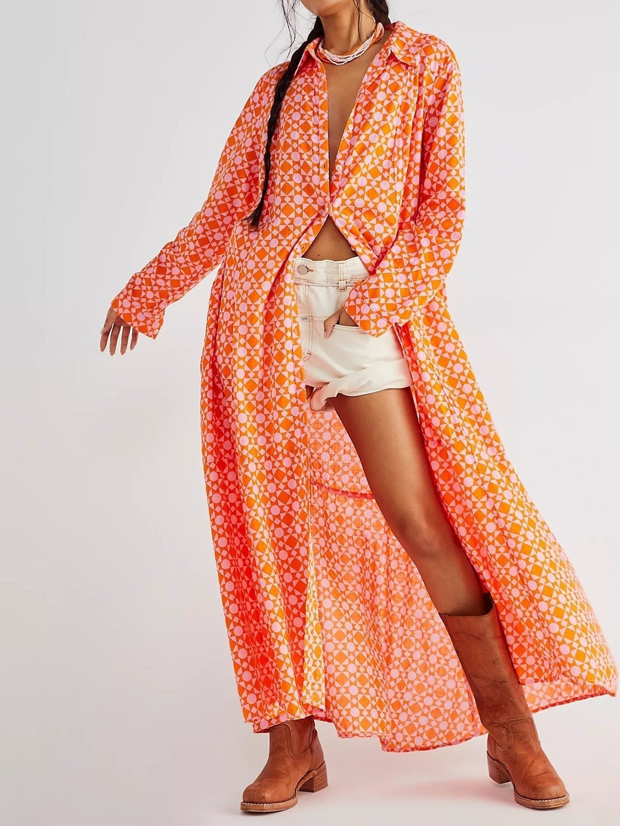 Women's Dresses Printed Single Breasted Long Sleeve Shirt Dress
