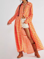 Women's Dresses Printed Single Breasted Long Sleeve Shirt Dress