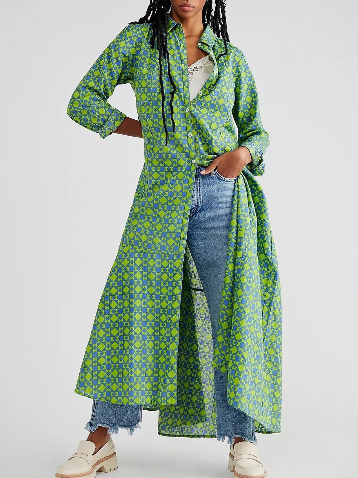 Women's Dresses Printed Single Breasted Long Sleeve Shirt Dress