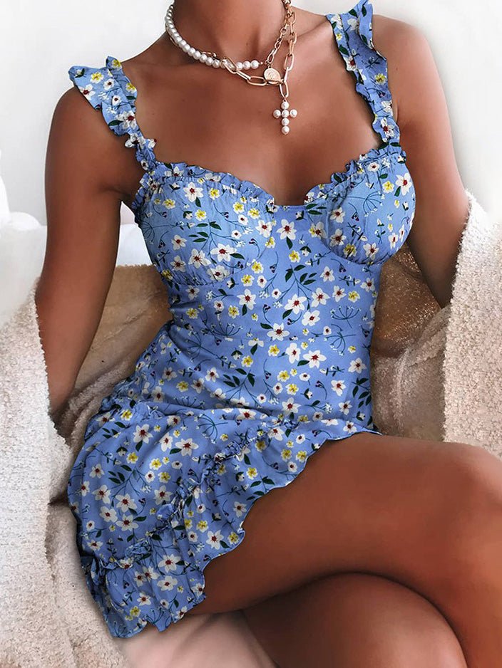 Women's Dresses Printed Sling Ruffle Mini Dress