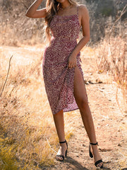 Women's Dresses Printed Suspenders Open Back Slit Dress