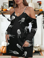 Women's Dresses Printed V-Neck Off-Shoulder Long Sleeve Dress