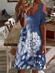 Women's Dresses Printed V-Neck Off-Shoulder Short Sleeve Dress
