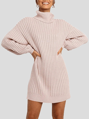 Women's Dresses Pure High Collar Long Sleeve Knit Dress