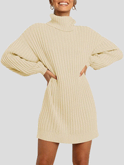 Women's Dresses Pure High Collar Long Sleeve Knit Dress