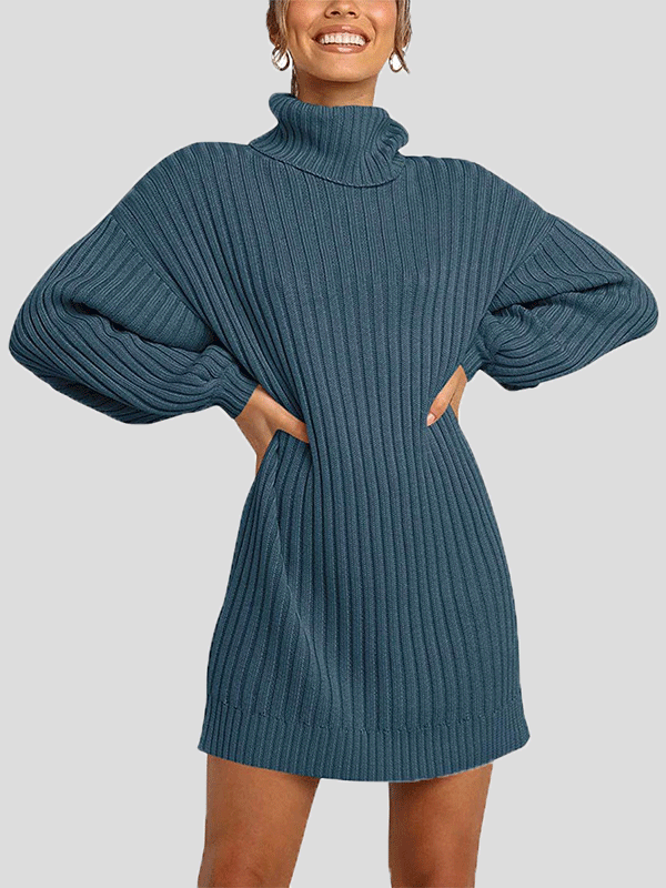 Women's Dresses Pure High Collar Long Sleeve Knit Dress