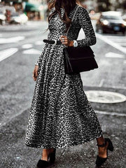 Women's Dresses Retro Leopard Print Round Neck Long Sleeve Dress