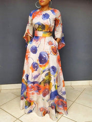 Women's Dresses Round Neck Abstract Print Maxi Dress