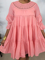 Women's Dresses Round Neck Lace Ruffle Casual Dress
