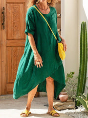 Women's Dresses Round Neck Mid Sleeve Irregular Dress