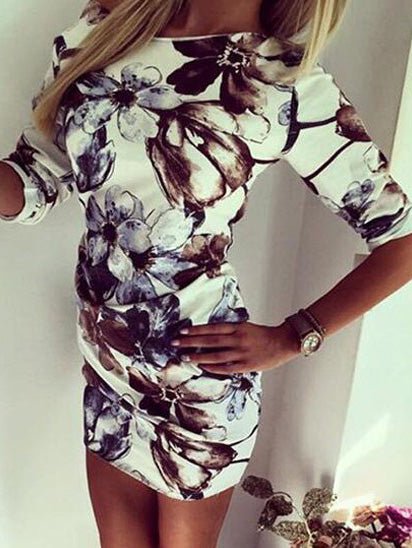 Women's Dresses Round Neck Mid-Sleeve Printed Dress