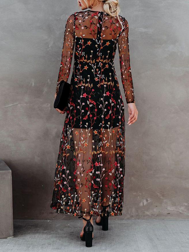 Women's Dresses Round Neck Suspender Embroidered Mesh Two-Piece Dress