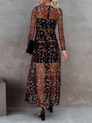 Women's Dresses Round Neck Suspender Embroidered Mesh Two-Piece Dress