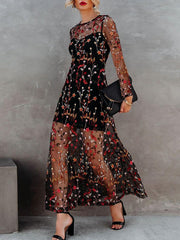 Women's Dresses Round Neck Suspender Embroidered Mesh Two-Piece Dress
