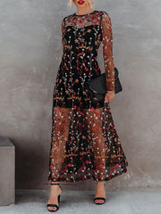 Women's Dresses Round Neck Suspender Embroidered Mesh Two-Piece Dress