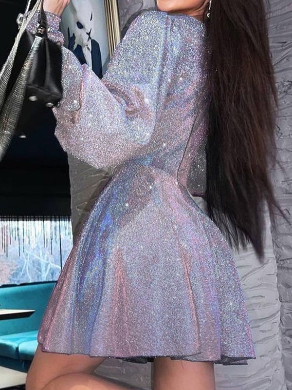 Women's Dresses Sequin Square Neck Puff Sleeve Long Sleeve Dress