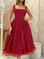 Women's Dresses Sequined Mesh Square Neck Sleeveless Dress