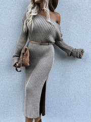 Women's Dresses Slanted Shoulder Long Sleeve Split Dress