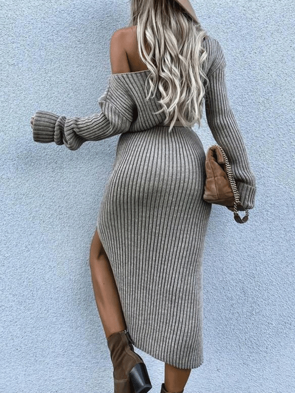 Women's Dresses Slanted Shoulder Long Sleeve Split Dress