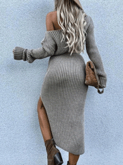 Women's Dresses Slanted Shoulder Long Sleeve Split Dress