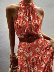 Women's Dresses Sleeveless Slim Fit Printed Halter Dress