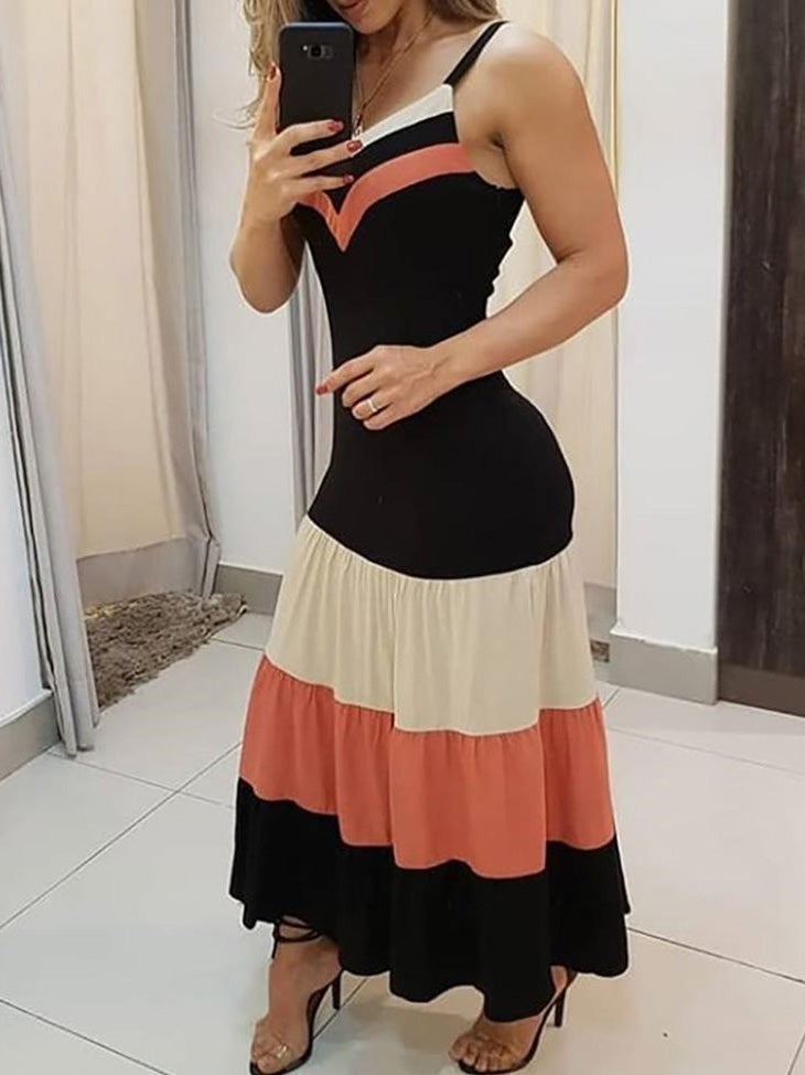 Women's Dresses Sling Multicolor Striped Maxi Dress