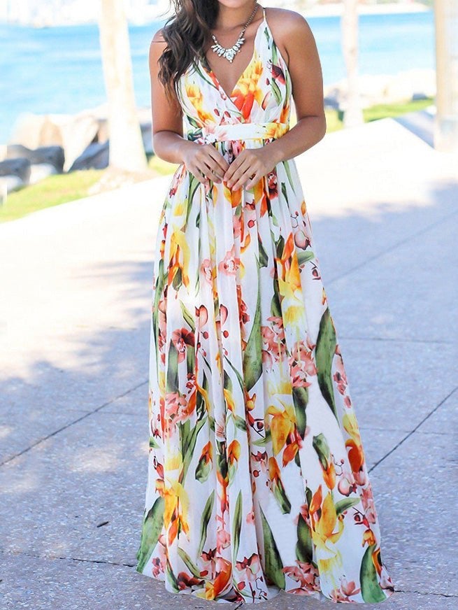 Women's Dresses Sling V-Neck Fashion Print Dress