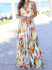 Women's Dresses Sling V-Neck Fashion Print Dress