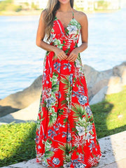 Women's Dresses Sling V-Neck Fashion Print Dress