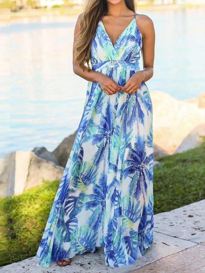 Women's Dresses Sling V-Neck Fashion Print Dress