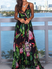 Women's Dresses Sling V-Neck Fashion Print Dress