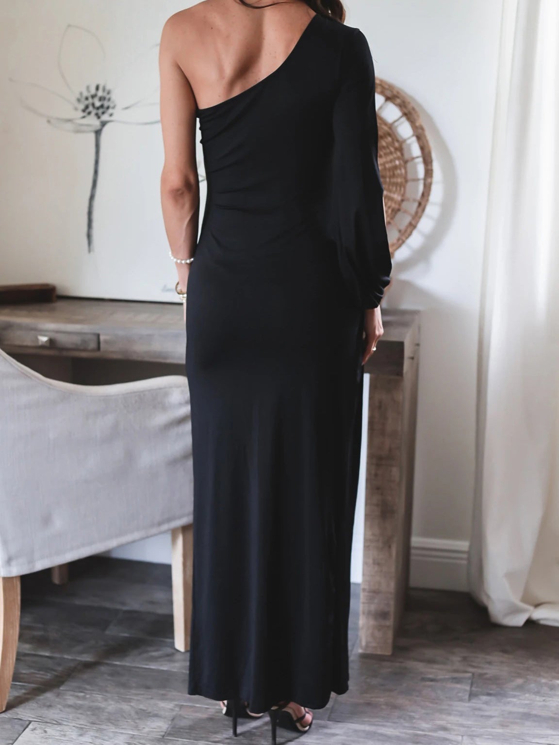 Women's Dresses Sloping Shoulder Long Sleeve Slit Dress