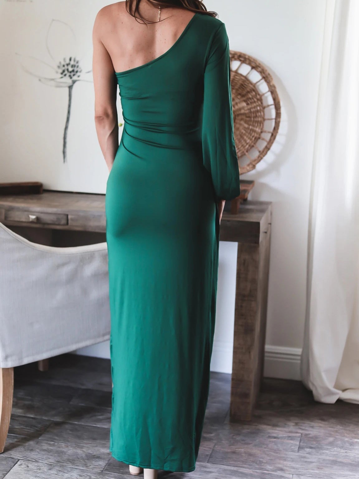Women's Dresses Sloping Shoulder Long Sleeve Slit Dress