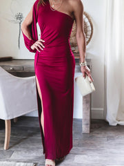Women's Dresses Sloping Shoulder Long Sleeve Slit Dress