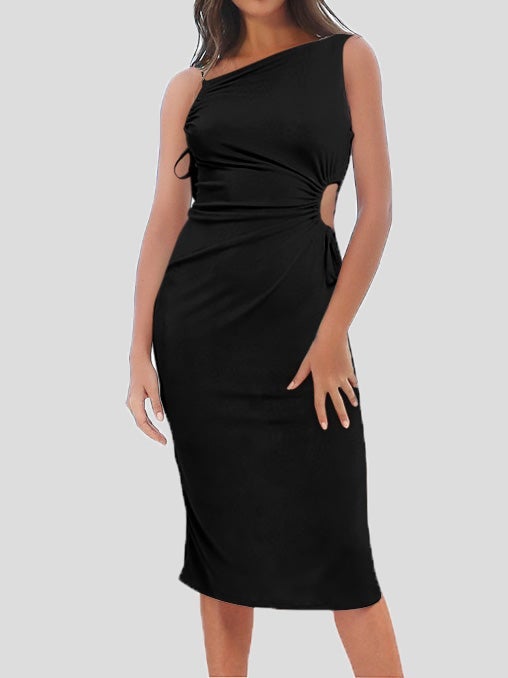 Women's Dresses Sloping Shoulder Slim Hollow Drawstring Dress