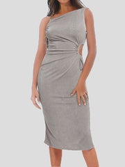 Women's Dresses Sloping Shoulder Slim Hollow Drawstring Dress