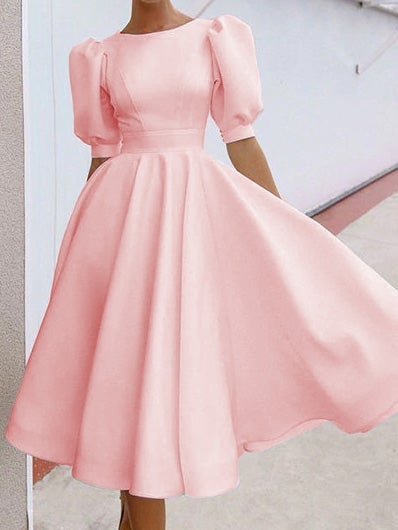 Women's Dresses Solid Back Hollow Midi Dress