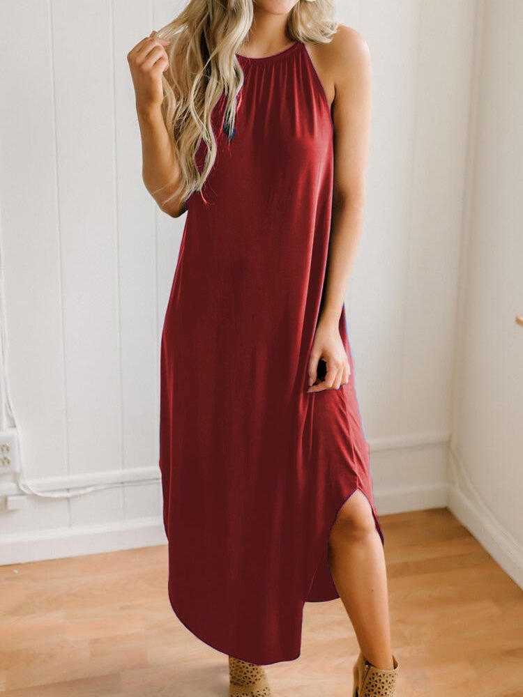 Women's Dresses Solid Color Sling Slit Casual Dress