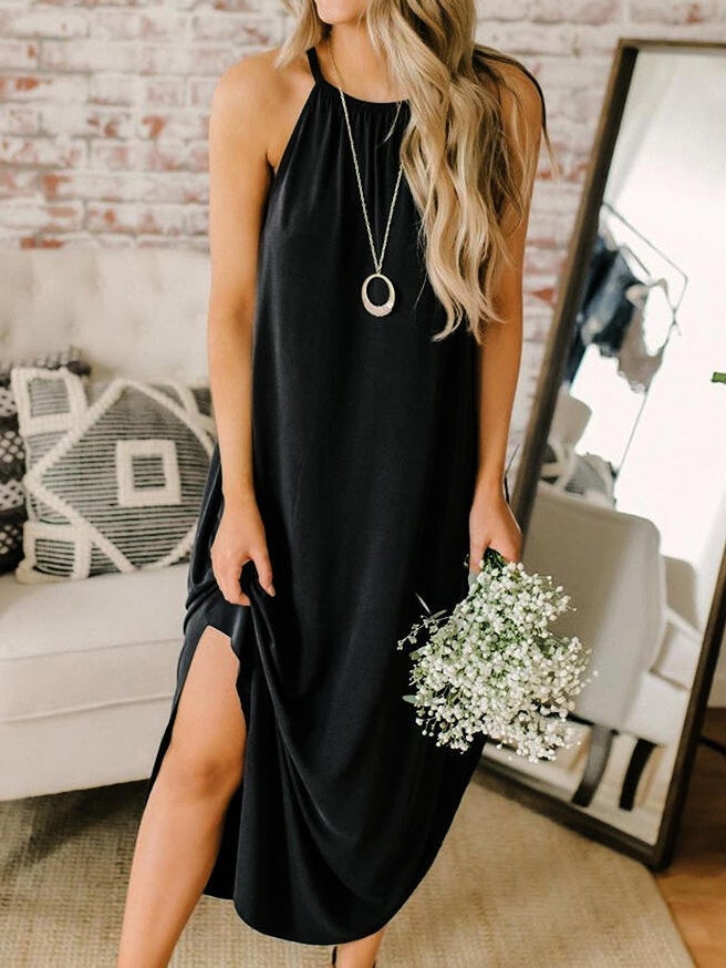 Women's Dresses Solid Color Sling Slit Casual Dress