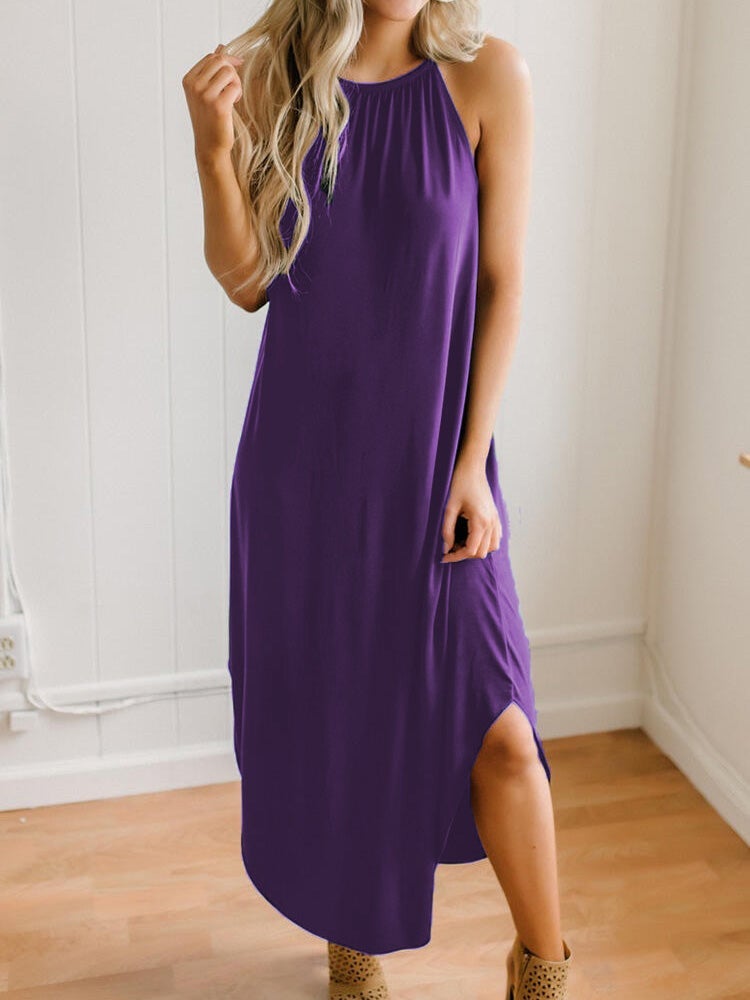 Women's Dresses Solid Color Sling Slit Casual Dress