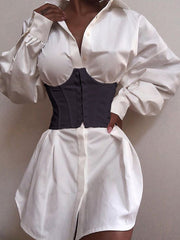 Women's Dresses Solid Deep V Neck Gathered Shirt Dress