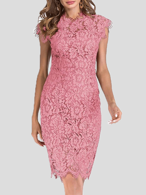 Women's Dresses Solid Lace Slim-Fit Midi Dress