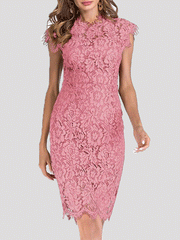Women's Dresses Solid Lace Slim-Fit Midi Dress