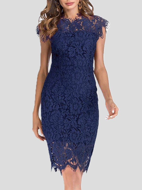 Women's Dresses Solid Lace Slim-Fit Midi Dress
