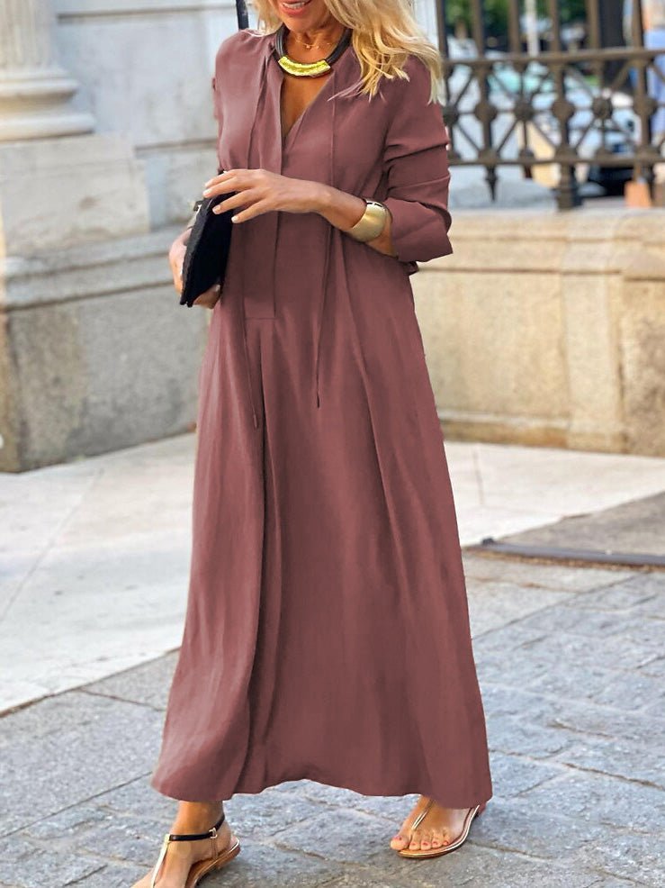 Women's Dresses Solid Lapel Long Sleeve Casual Dress