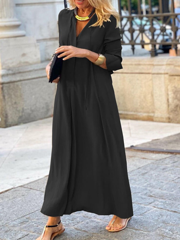 Women's Dresses Solid Lapel Long Sleeve Casual Dress